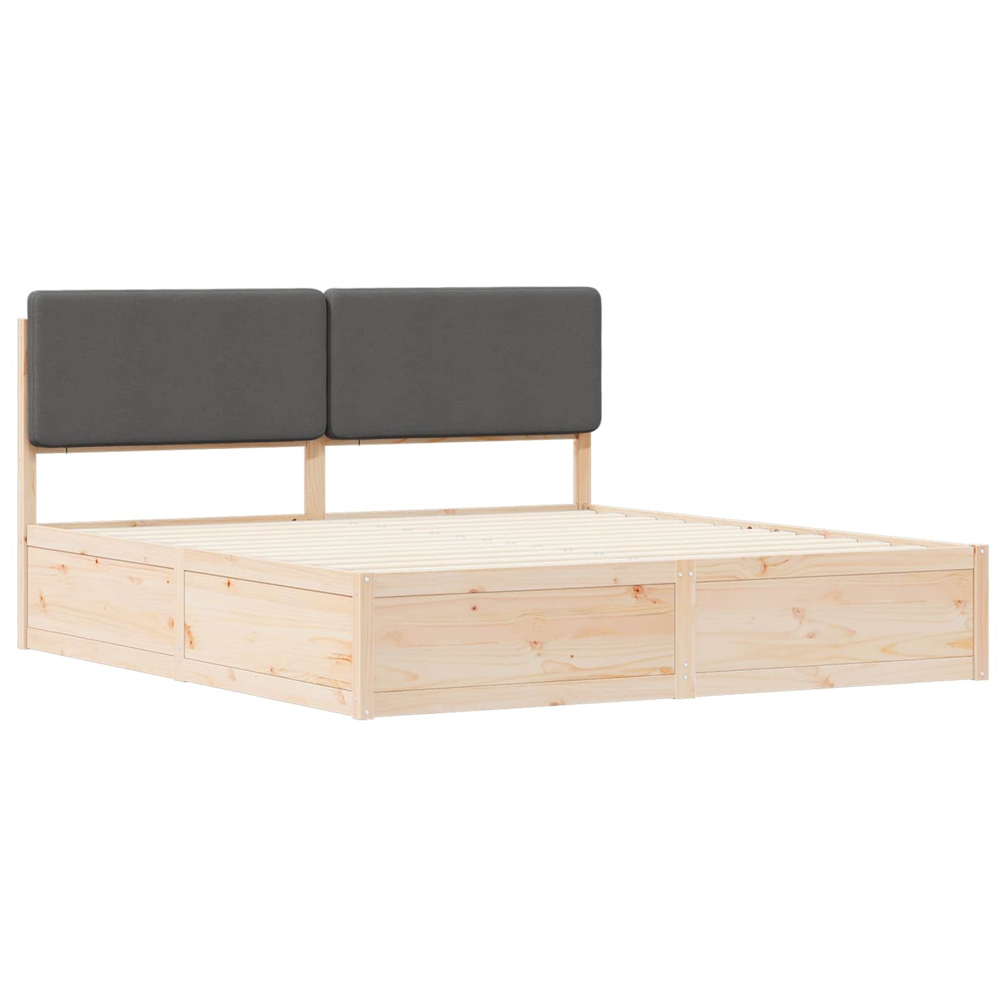 Dark Grey King Bed Frame Upholstered Headboard Solid Pine Wood Platform Bed