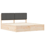 Dark Grey King Bed Frame Upholstered Headboard Solid Pine Wood Platform Bed