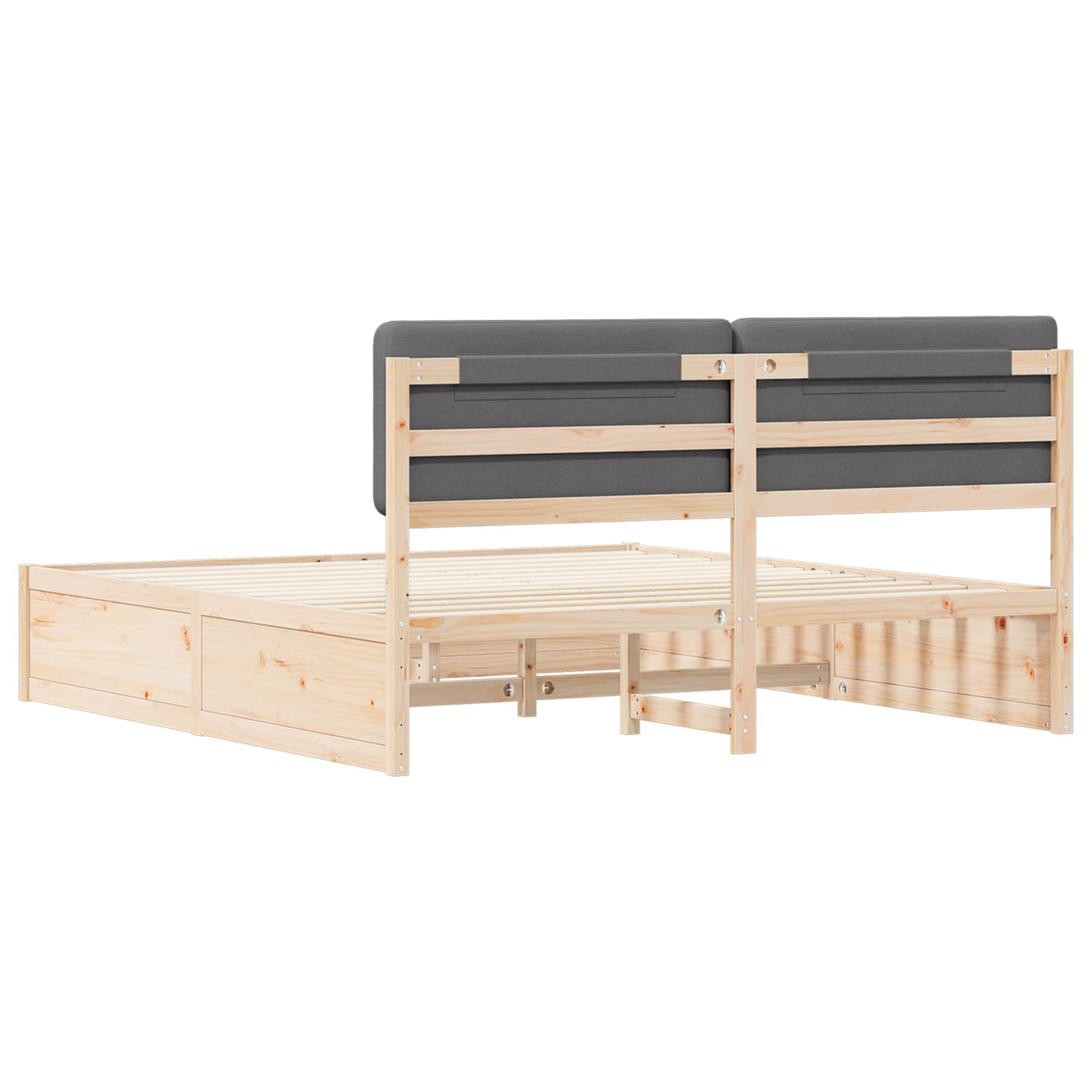 Dark Grey King Bed Frame Upholstered Headboard Solid Pine Wood Platform Bed