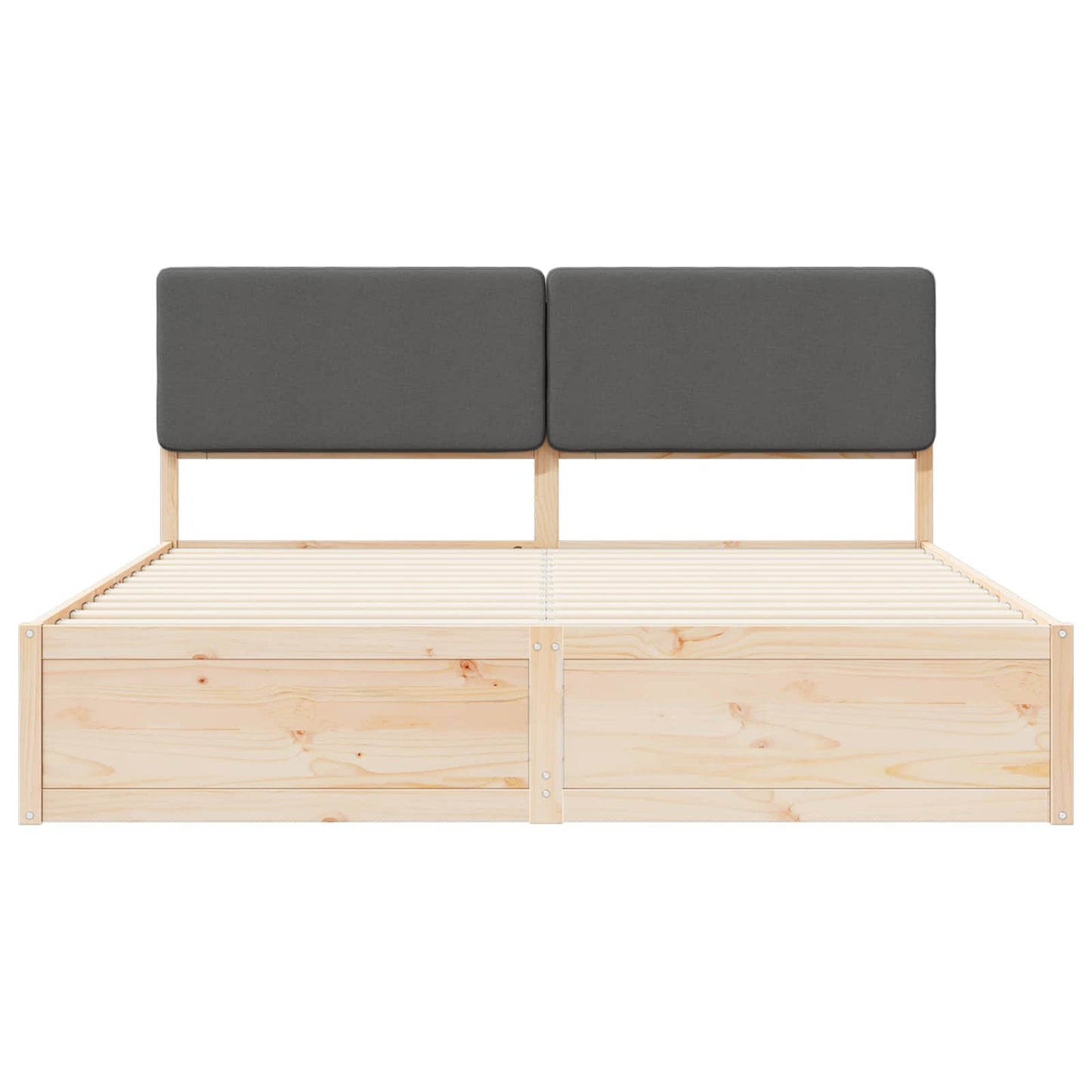 Dark Grey King Bed Frame Upholstered Headboard Solid Pine Wood Platform Bed