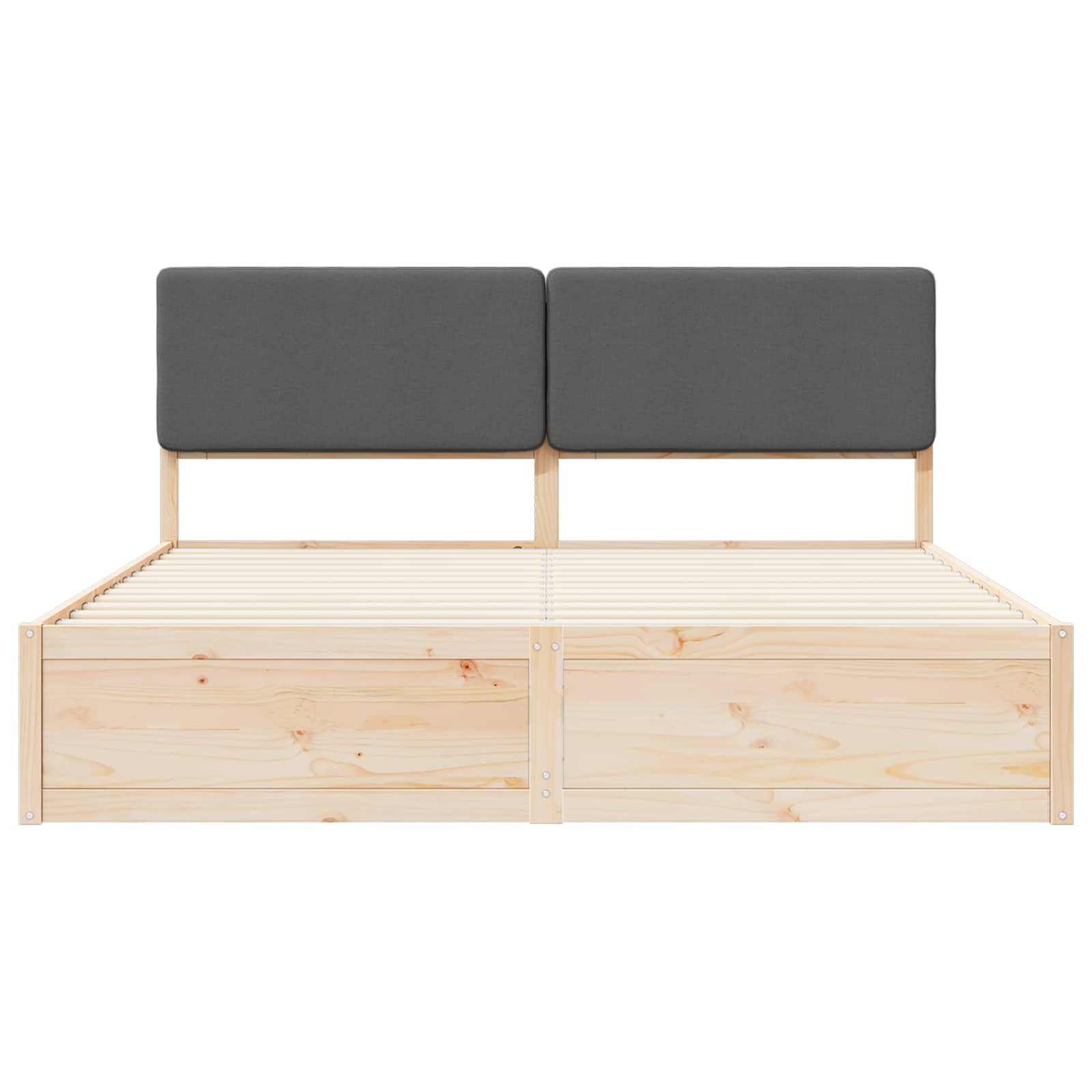 Dark Grey King Bed Frame Upholstered Headboard Solid Pine Wood Platform Bed