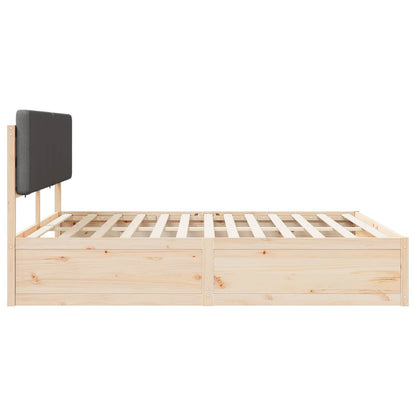 Dark Grey King Bed Frame Upholstered Headboard Solid Pine Wood Platform Bed