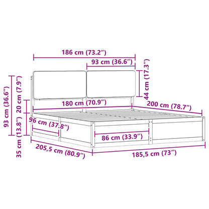Dark Grey King Bed Frame Upholstered Headboard Solid Pine Wood Platform Bed