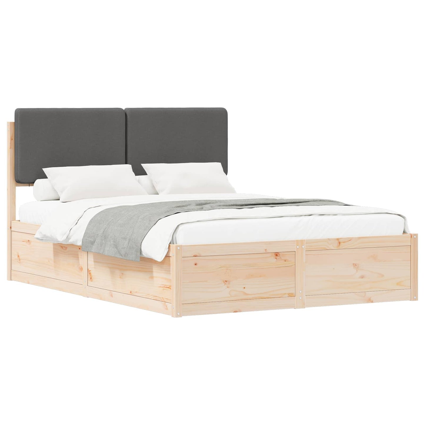 Queen Size Dark Grey Bed Frame with Washable Upholstered Headboard