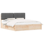 King Bed Frame Dark Grey Upholstered Headboard Solid Pine Wood Platform Bed