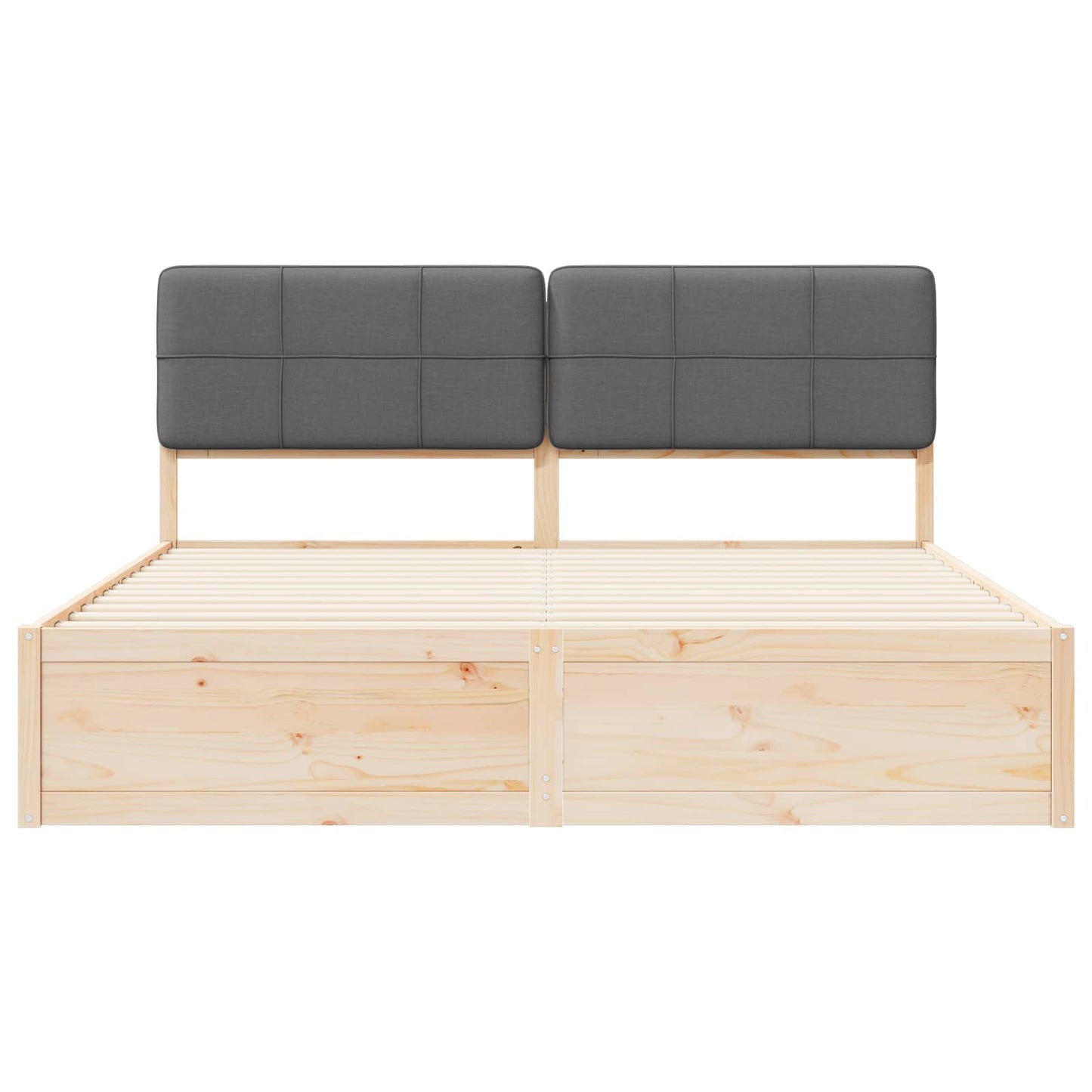 King Bed Frame Dark Grey Upholstered Headboard Solid Pine Wood Platform Bed