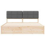 King Bed Frame Dark Grey Upholstered Headboard Solid Pine Wood Platform Bed