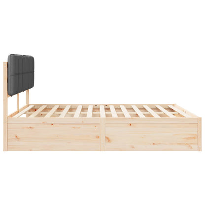 King Bed Frame Dark Grey Upholstered Headboard Solid Pine Wood Platform Bed