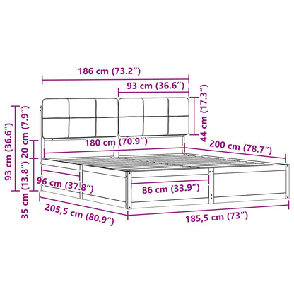 King Bed Frame Dark Grey Upholstered Headboard Solid Pine Wood Platform Bed
