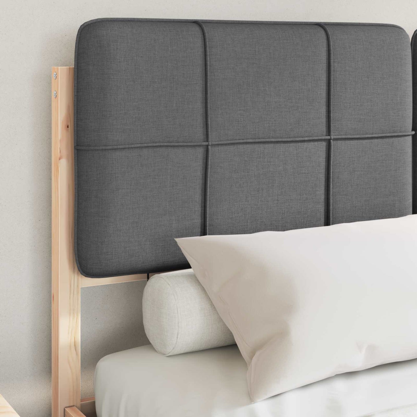 Queen Size Bed Frame with Upholstered Headboard and Slatted Base Dark Grey