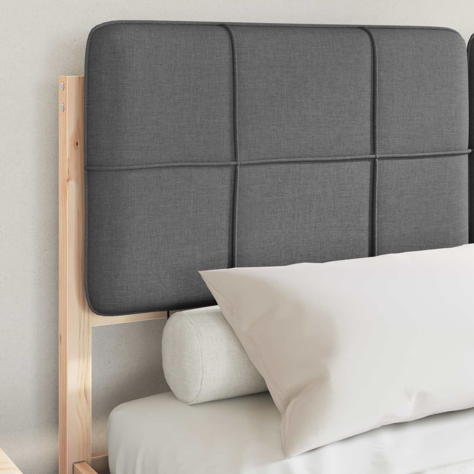 Queen Size Bed Frame with Upholstered Headboard and Slatted Base Dark Grey