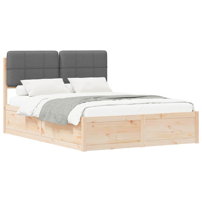 Queen Size Bed Frame with Upholstered Headboard and Slatted Base Dark Grey