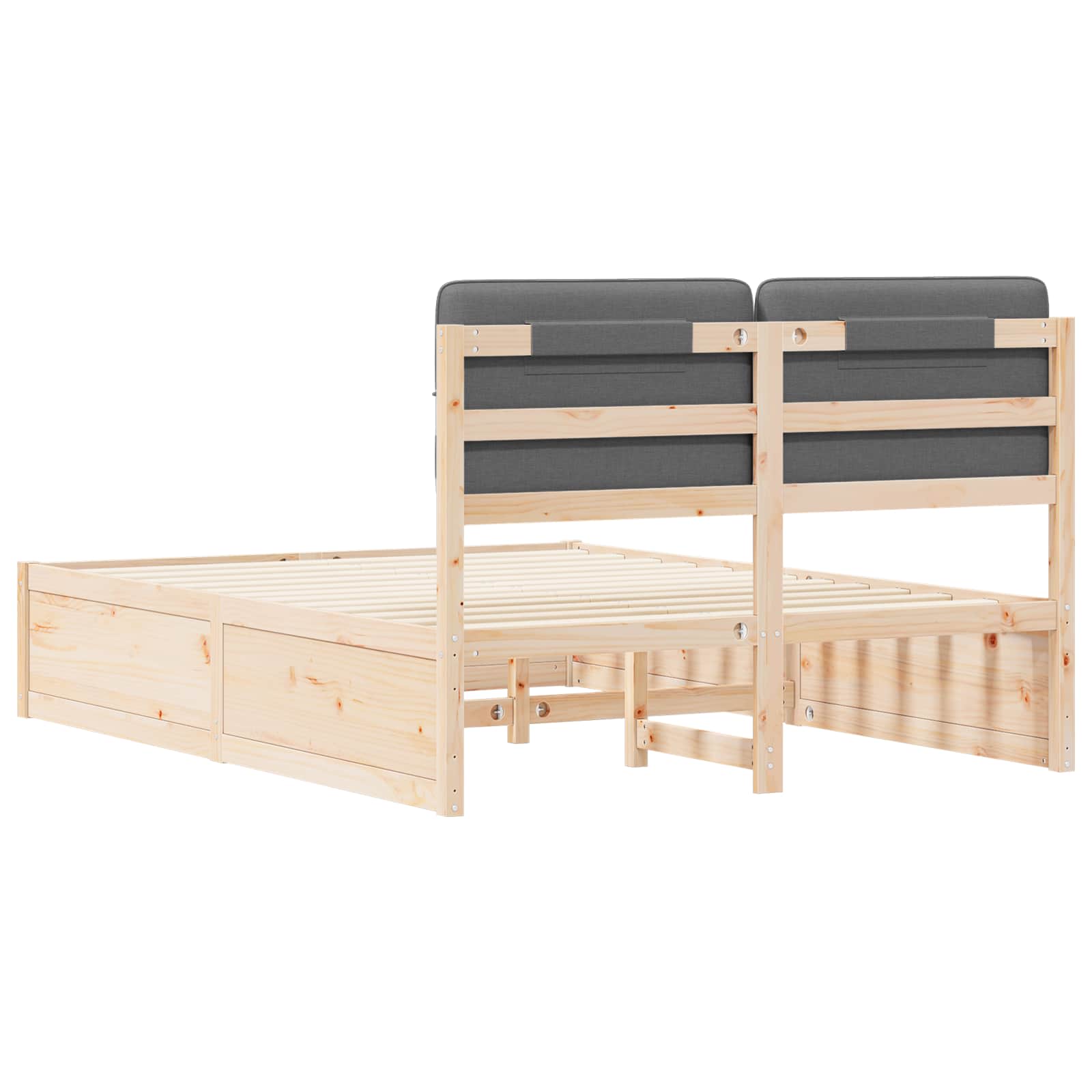 Queen Size Bed Frame with Upholstered Headboard and Slatted Base Dark Grey