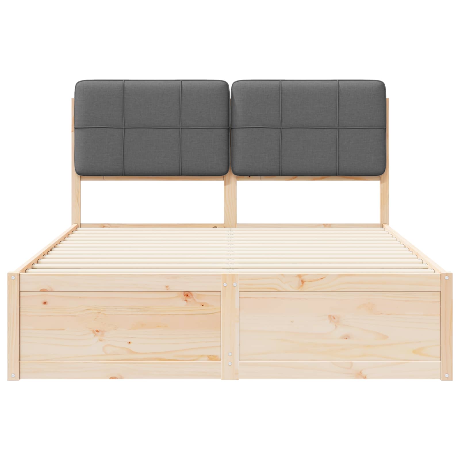 Queen Size Bed Frame with Upholstered Headboard and Slatted Base Dark Grey