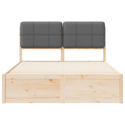 Queen Size Bed Frame with Upholstered Headboard and Slatted Base Dark Grey