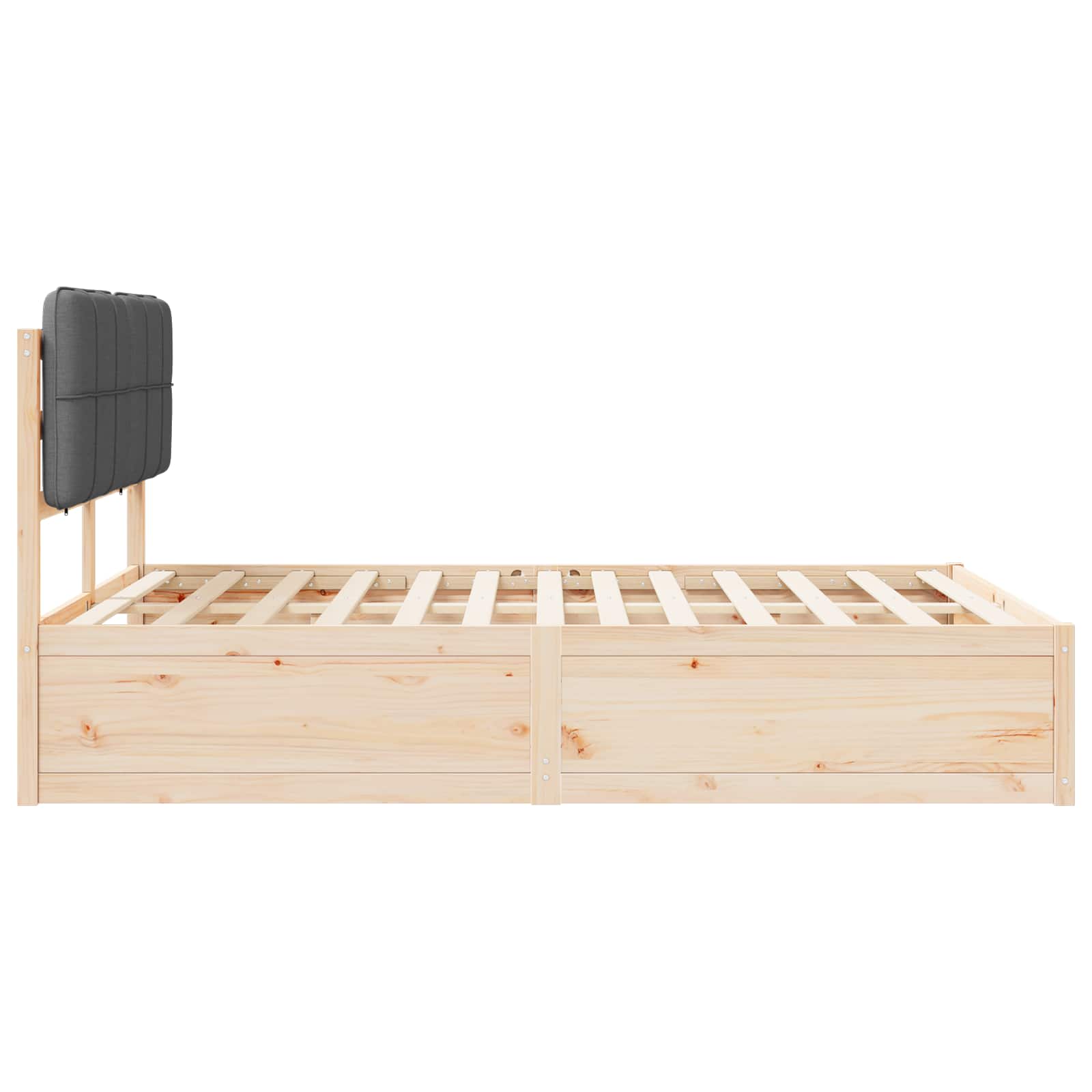 Queen Size Bed Frame with Upholstered Headboard and Slatted Base Dark Grey