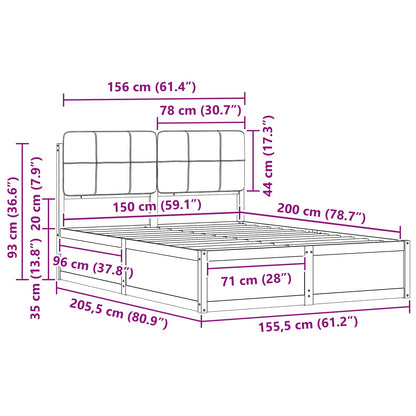 Queen Size Bed Frame with Upholstered Headboard and Slatted Base Dark Grey