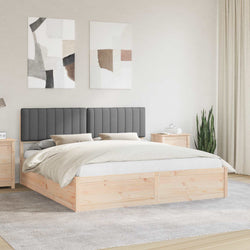 Dark Grey Bed Frame Upholstered Headboard Solid Pine Wood Platform King Size