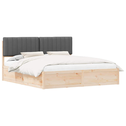Dark Grey Bed Frame Upholstered Headboard Solid Pine Wood Platform King Size