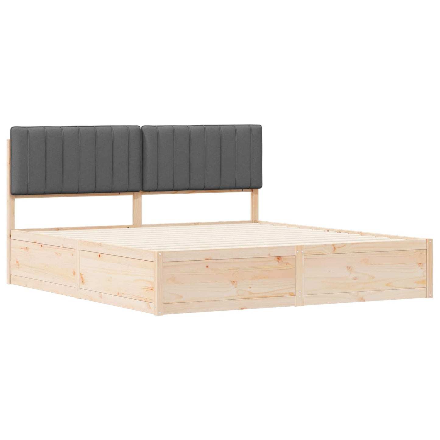 Dark Grey Bed Frame Upholstered Headboard Solid Pine Wood Platform King Size