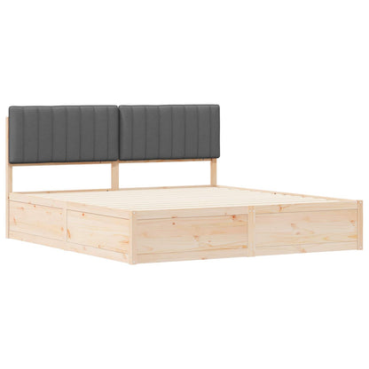 Dark Grey Bed Frame Upholstered Headboard Solid Pine Wood Platform King Size