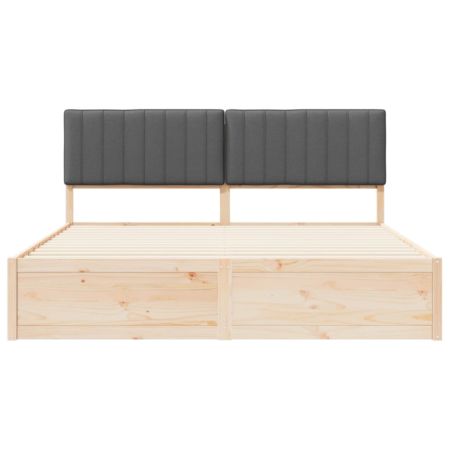 Dark Grey Bed Frame Upholstered Headboard Solid Pine Wood Platform King Size