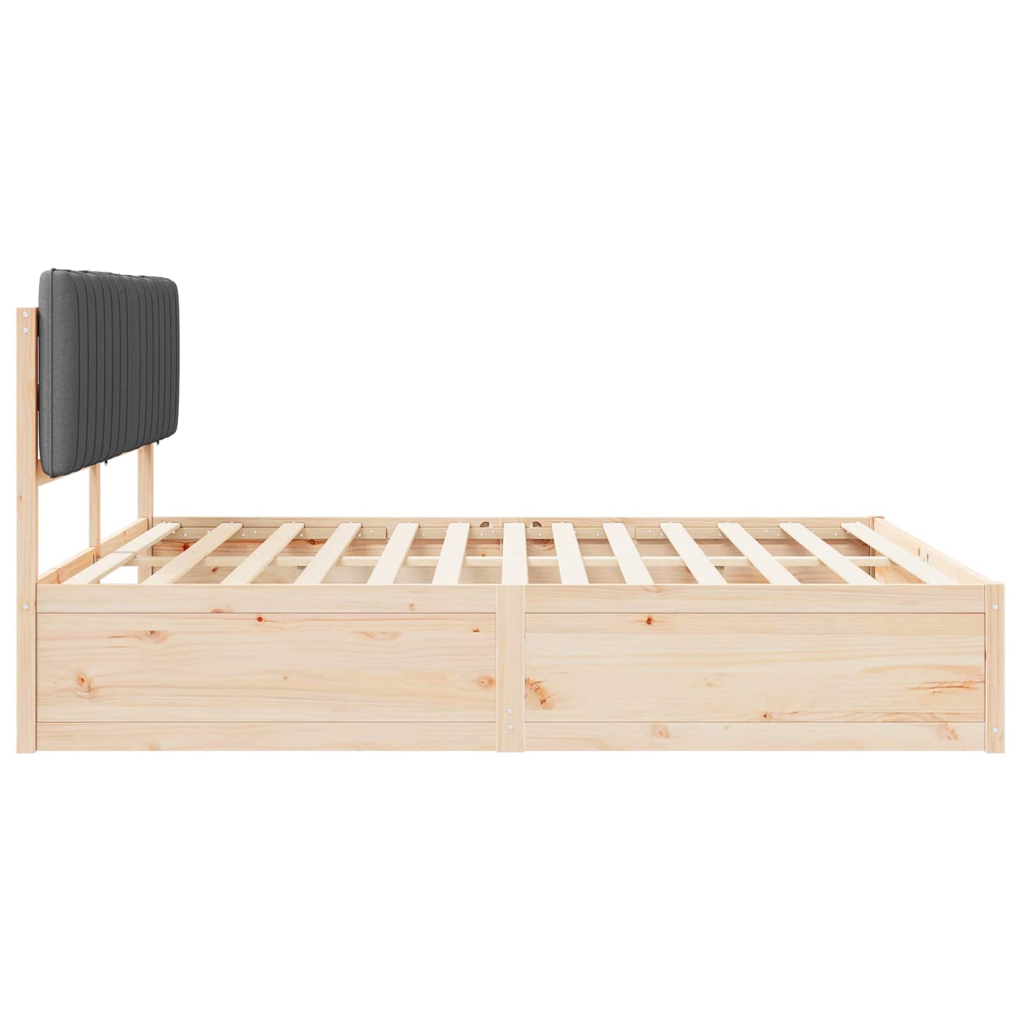 Dark Grey Bed Frame Upholstered Headboard Solid Pine Wood Platform King Size