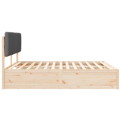 Dark Grey Bed Frame Upholstered Headboard Solid Pine Wood Platform King Size