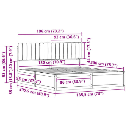 Dark Grey Bed Frame Upholstered Headboard Solid Pine Wood Platform King Size