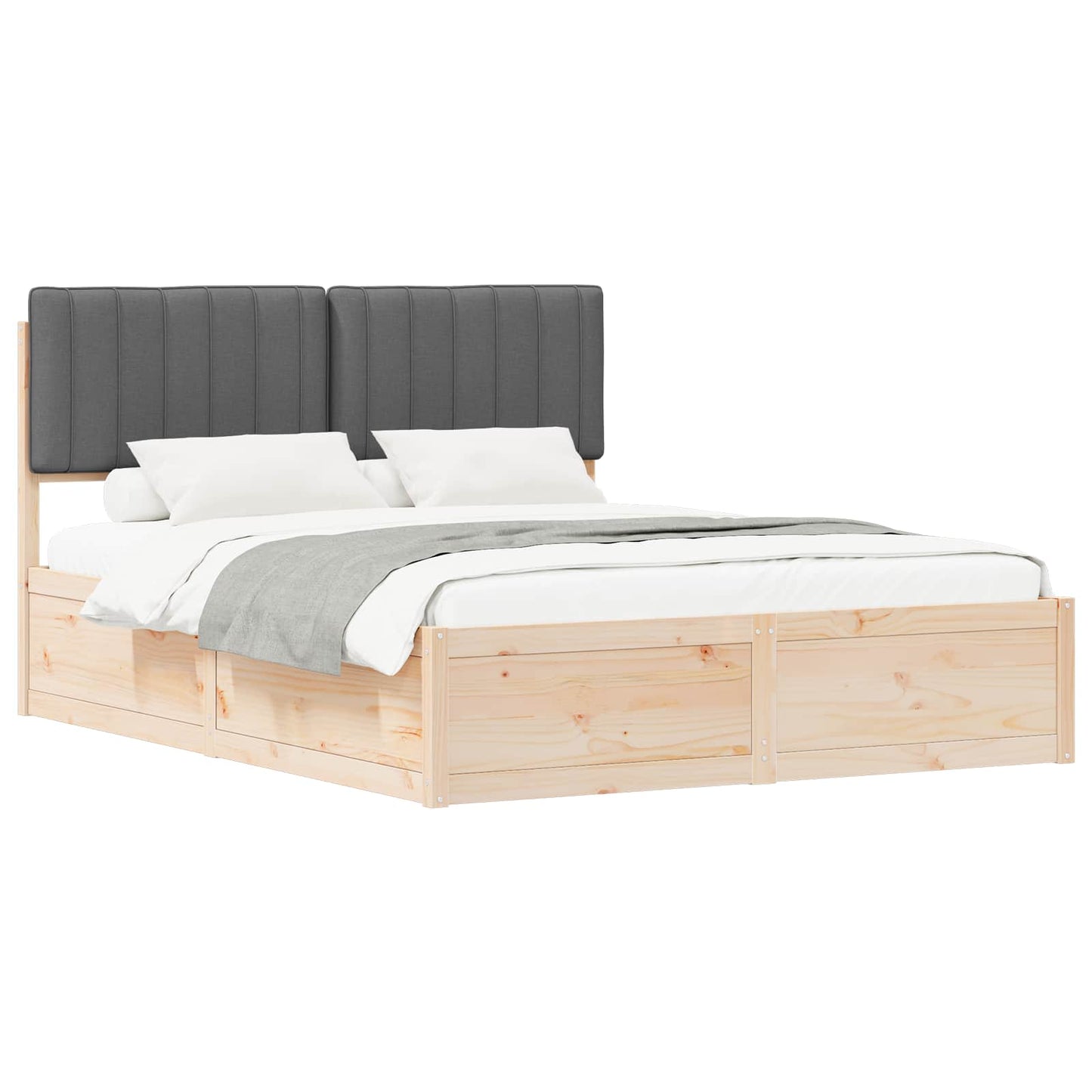 Queen Dark Grey Wooden Bed Frame with Soft Upholstered Headboard