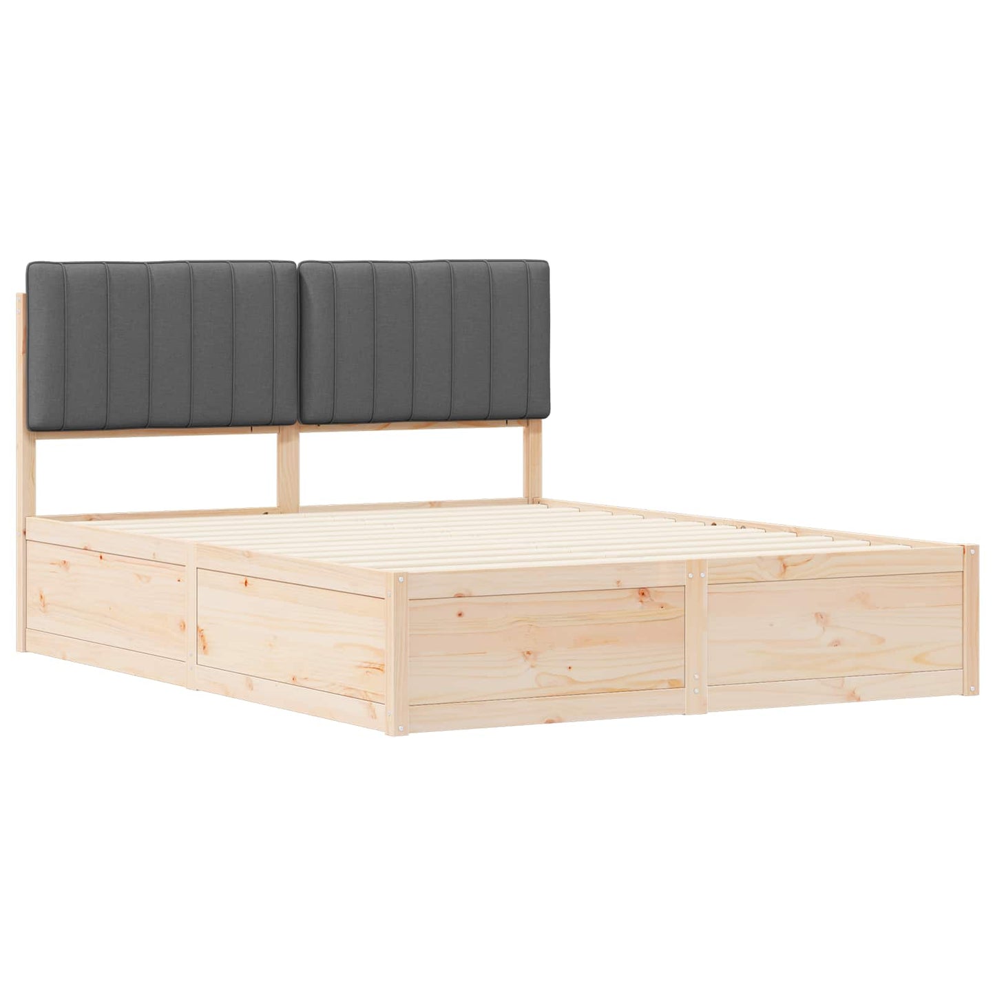 Queen Dark Grey Wooden Bed Frame with Soft Upholstered Headboard