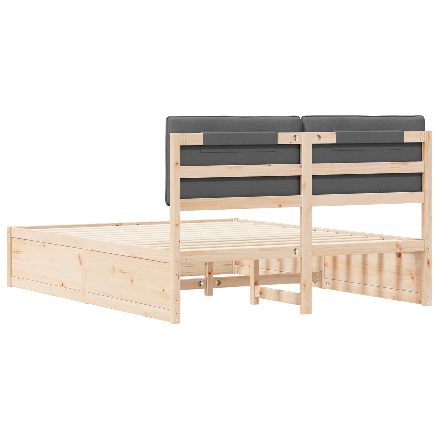 Queen Dark Grey Wooden Bed Frame with Soft Upholstered Headboard