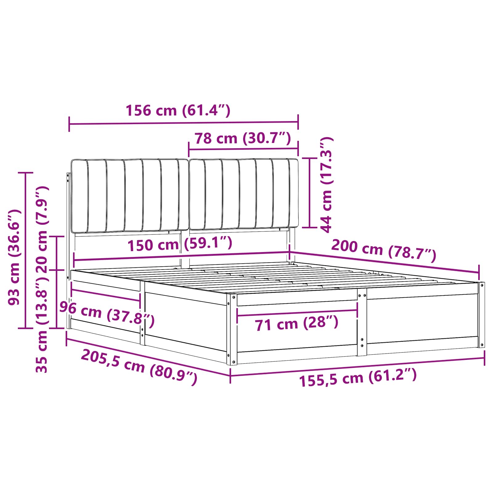 Queen Dark Grey Wooden Bed Frame with Soft Upholstered Headboard