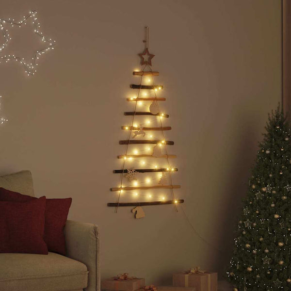  Elegant Christmas Tree with 30 LEDs Natural 90cm Solid Ash wood