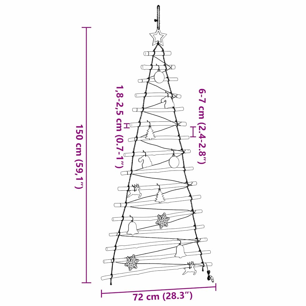 Classic Christmas Tree with 80 LEDs Natural 150cm Solid Ash wood - Soft