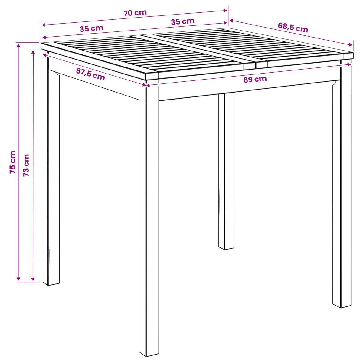 Outdoor Table Natural Wood 70x68.5x75cm