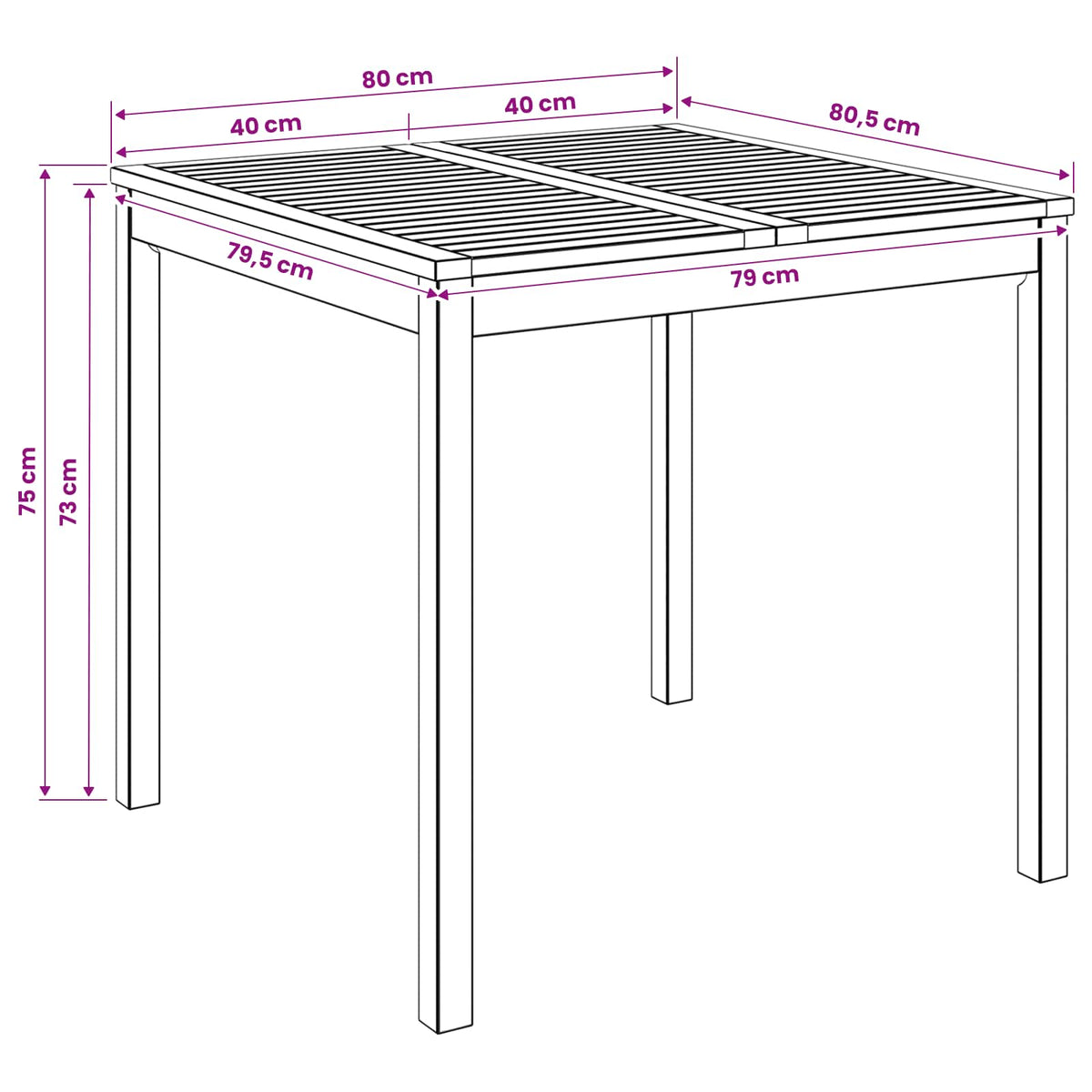 Garden Table Natural Acacia 80x80.5x75cm