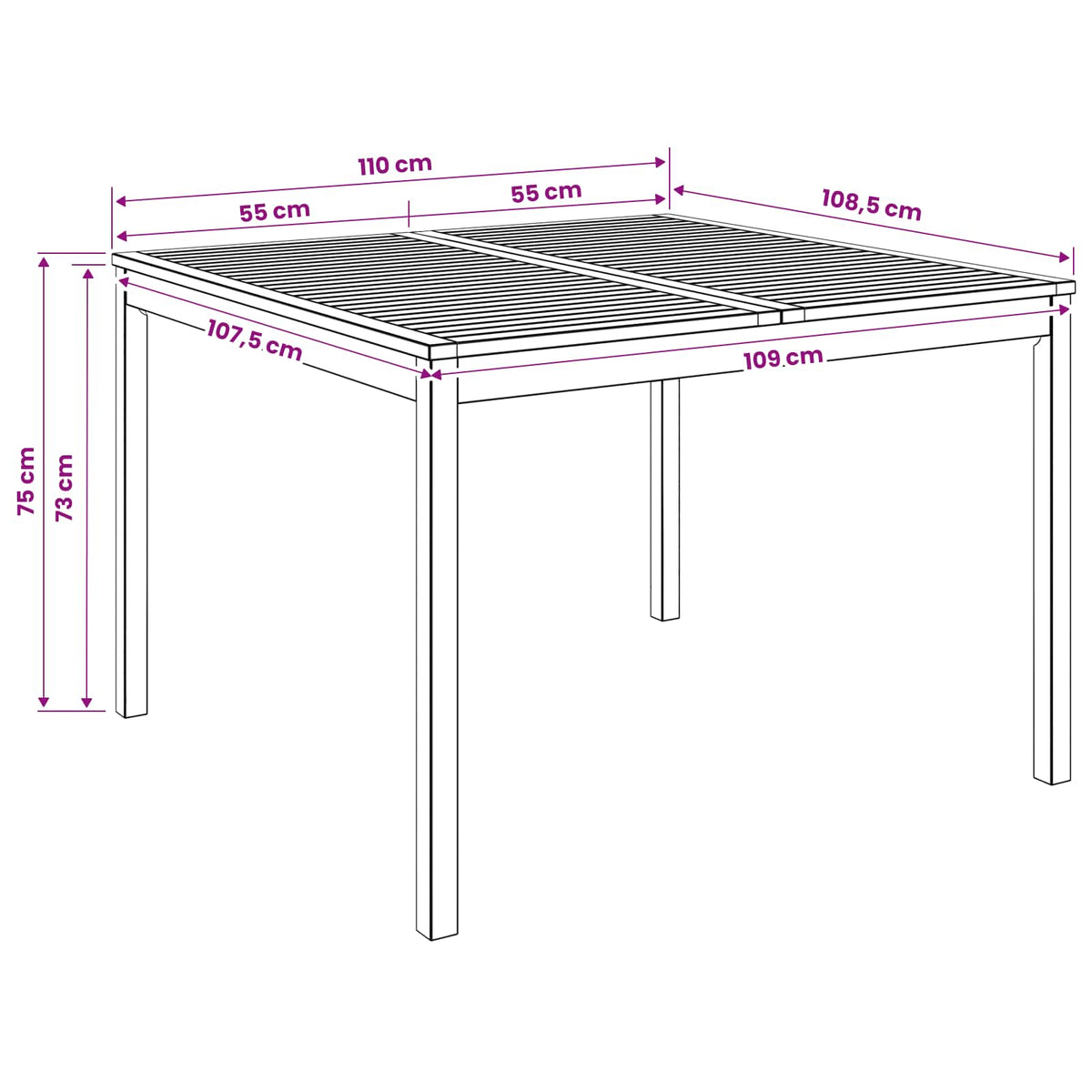 Outdoor Table Natural Acacia 110x108.5x75cm