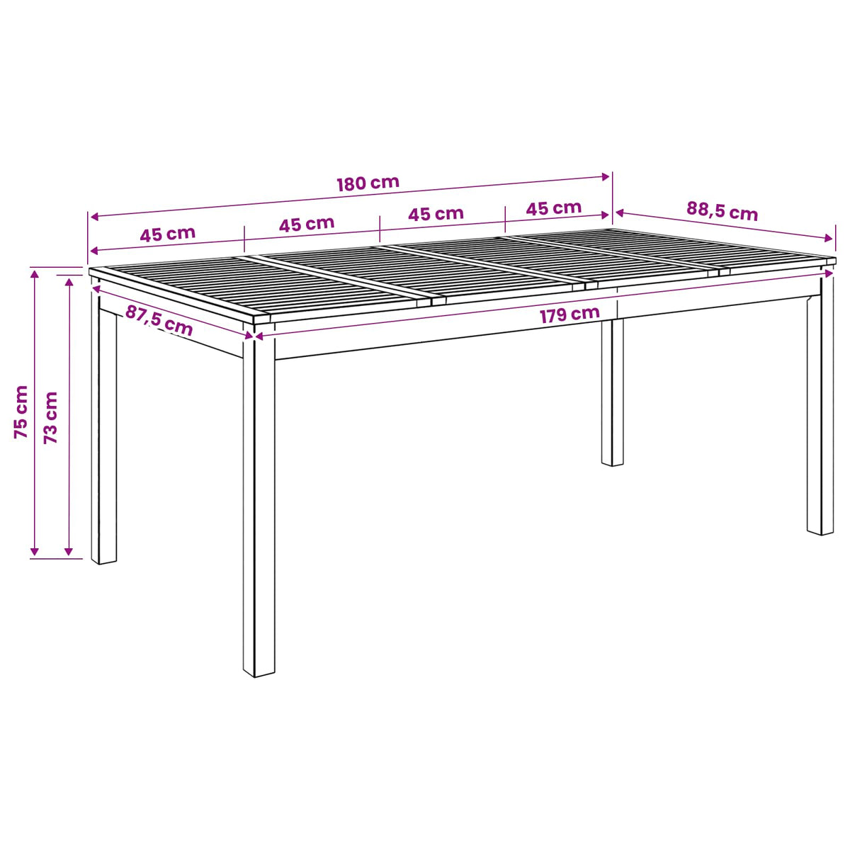 Outdoor Table Natural Wood 180x88.5x75cm