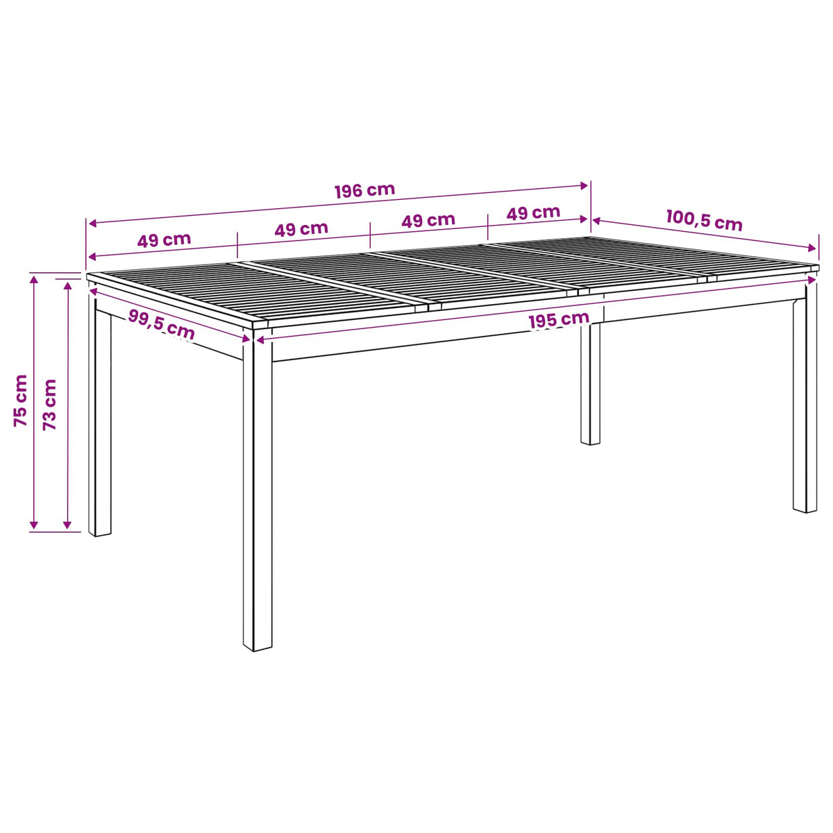 Outdoor Table Natural Wood 196x100.5x75cm