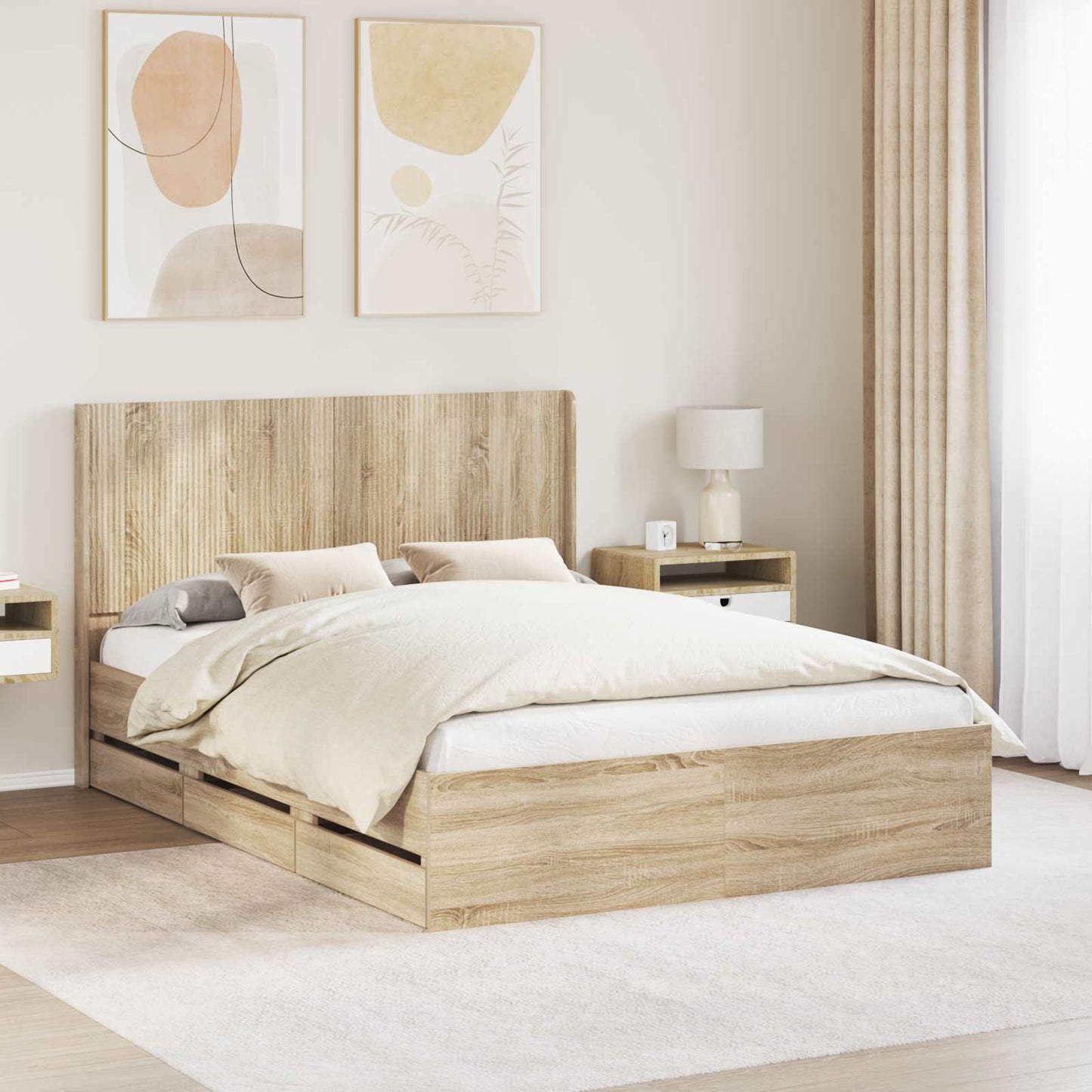 Oak Bed Frame With Storage 156.5 cm x 203 cm x 100 cm