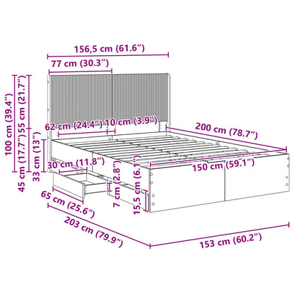 Oak Bed Frame With Storage 156.5 cm x 203 cm x 100 cm