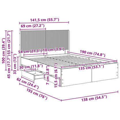 Bed Frame Storage Brown 141.5 cm x 193 cm x 100 cm