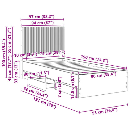 Bed Frame Storage Brown 97 cm x 193 cm x 100 cm
