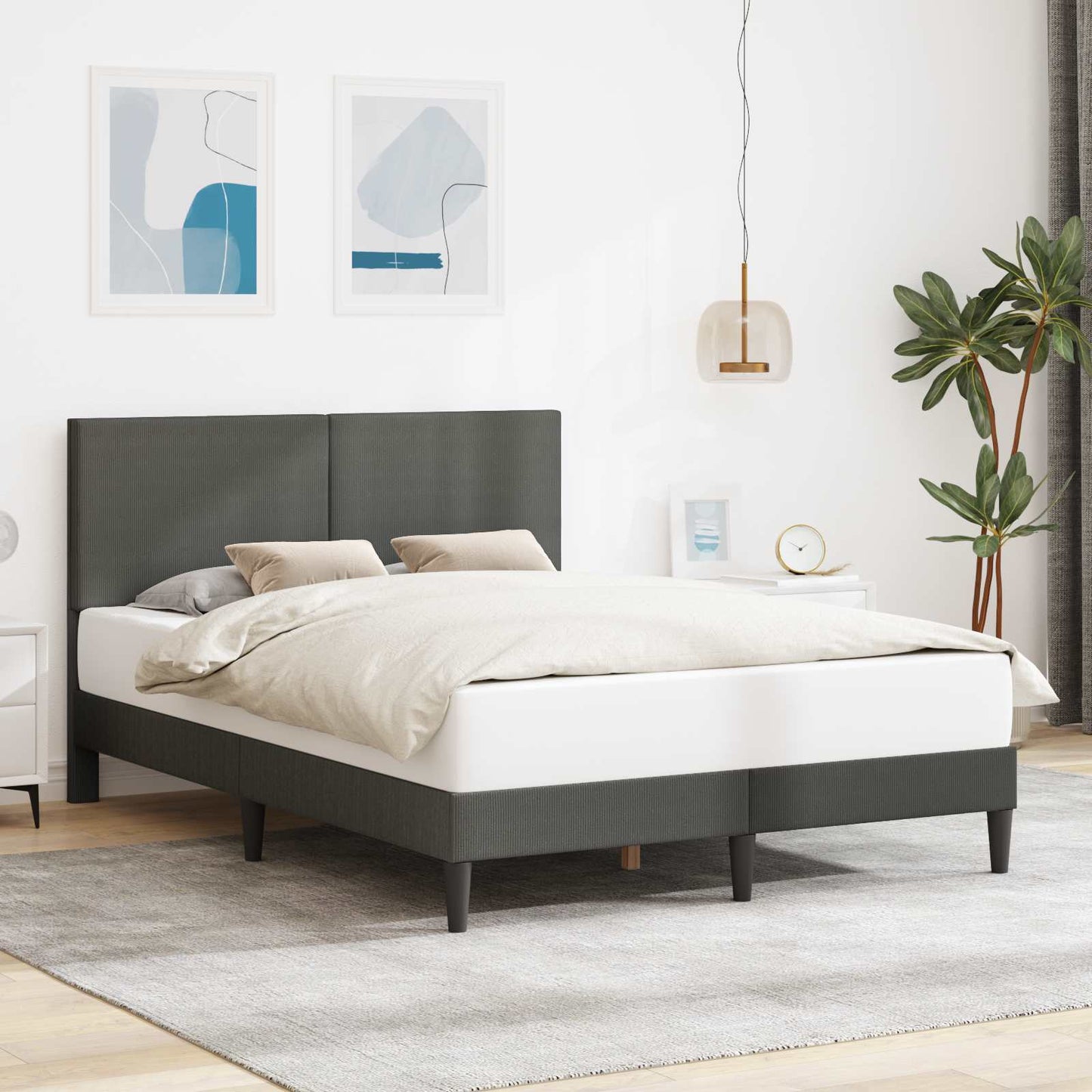 Double Bed Frame Headboard Dark Grey Corduroy | HomeAndLivin