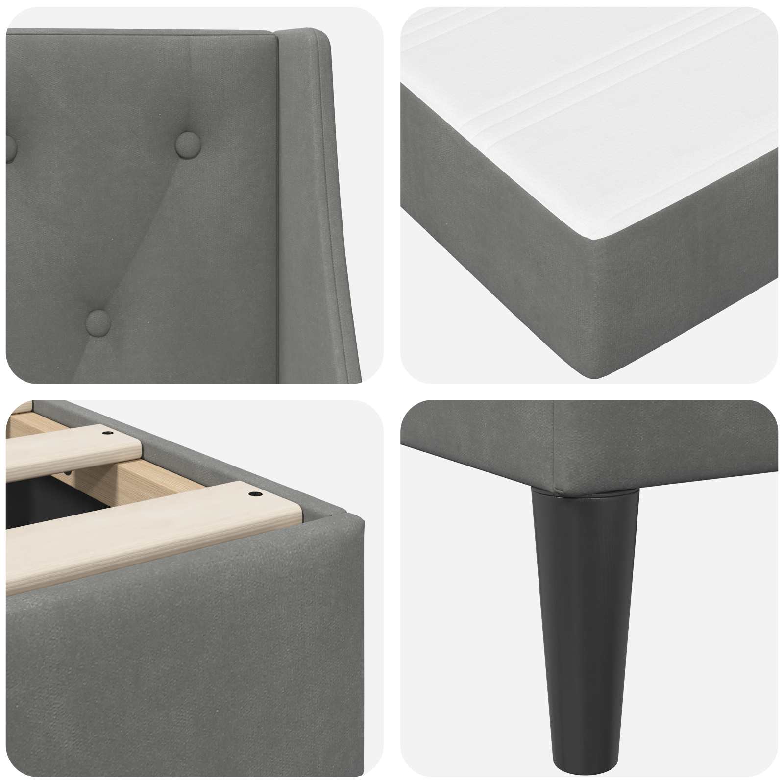 Single Bed Frame Dark Grey with Mattress Velvet Upholstered Plywood