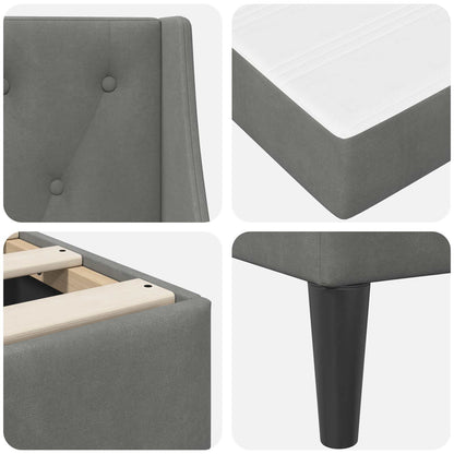 Single Bed Frame Dark Grey with Mattress Velvet Upholstered Plywood