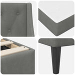 Single Bed Frame Dark Grey with Mattress Velvet Upholstered Plywood