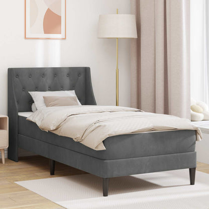 Single Bed Frame Dark Grey with Mattress Velvet Upholstered Plywood