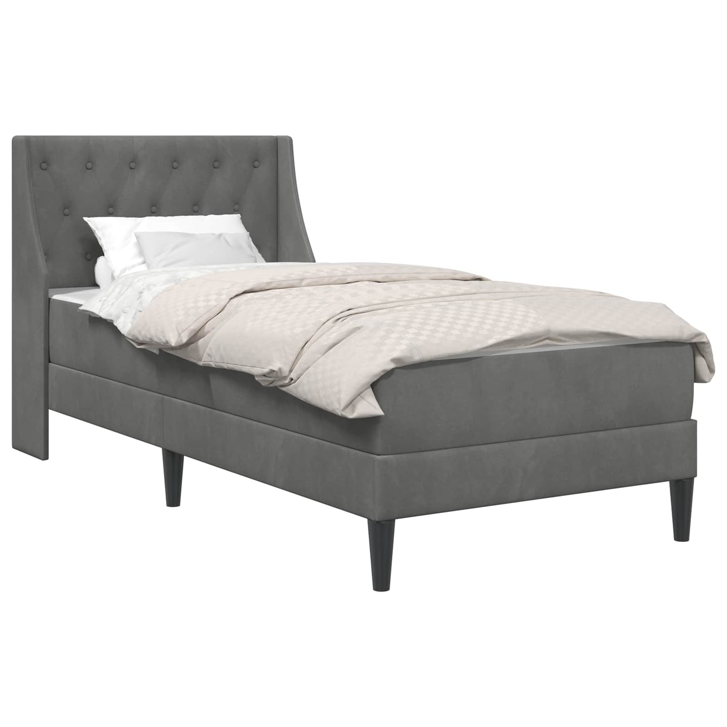 Single Bed Frame Dark Grey with Mattress Velvet Upholstered Plywood